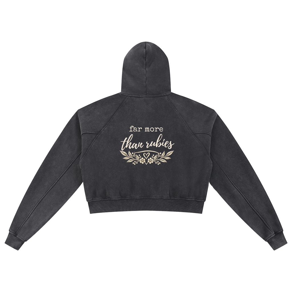 Far More Than Rubies Snow Washed Cropped Hoodie