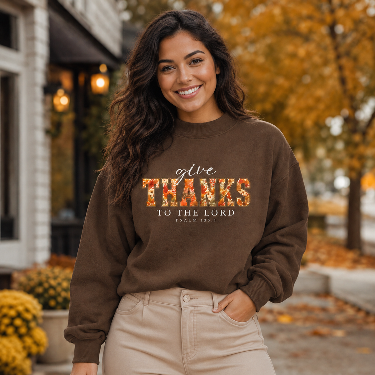 Give Thanks to the Lord Fall Mock-Neck Crew Sweatshirt