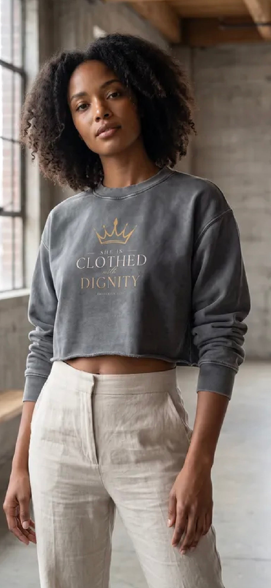 She is Crowned-Snow Washed Crop Sweatshirt