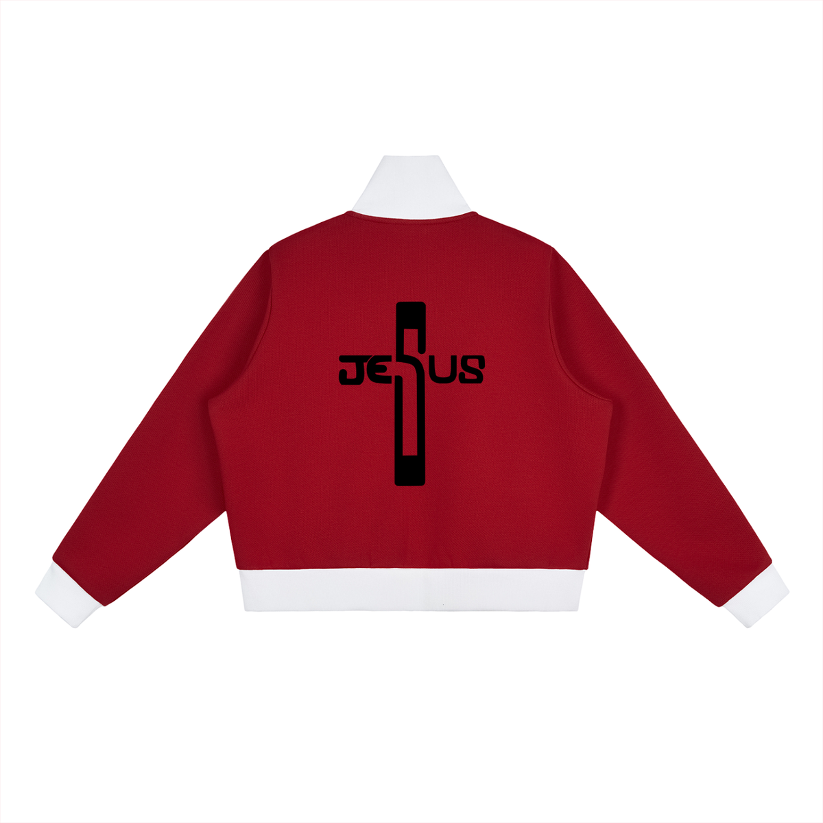 Jesus Contrast Side Stripe Fleece Cropped Track Jacket