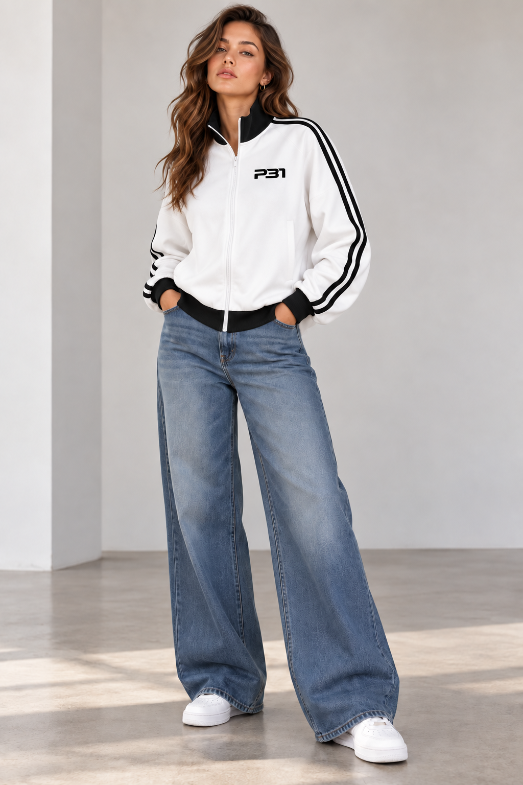 Jesus Contrast Side Stripe Fleece Cropped Track Jacket