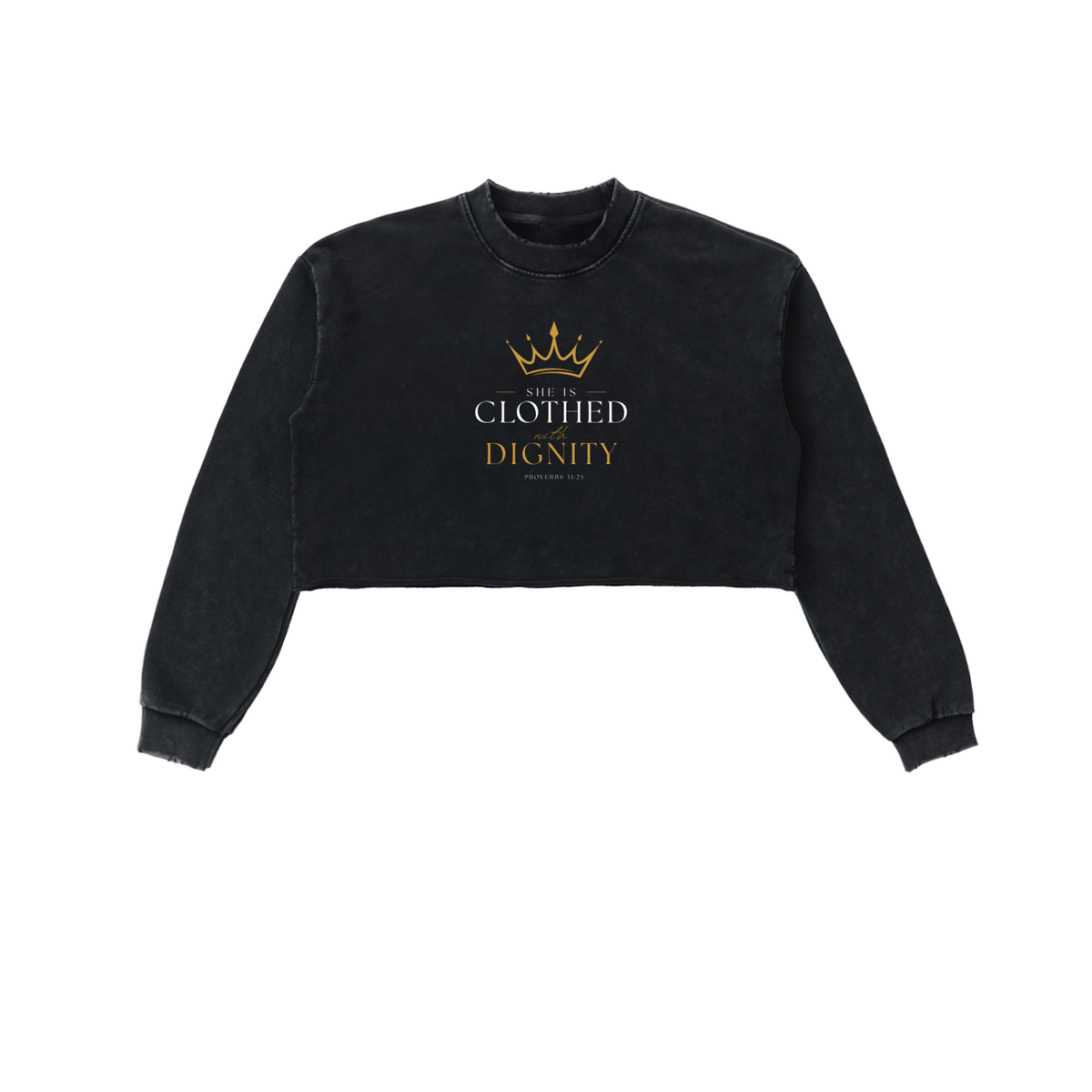 She is Crowned-Snow Washed Crop Sweatshirt