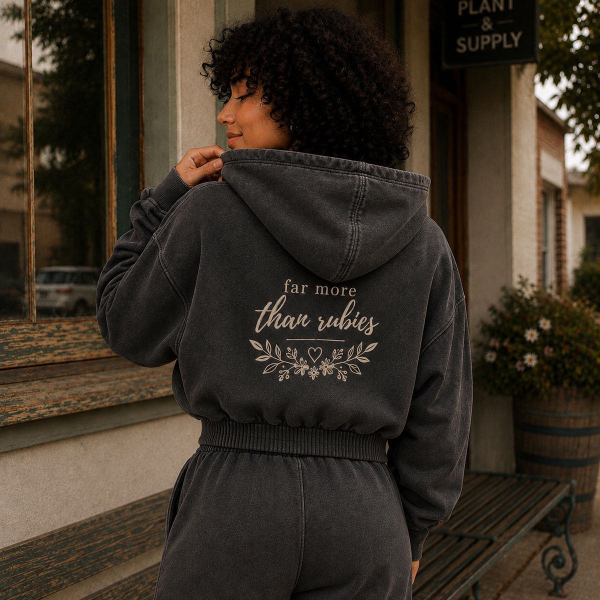 Far More Than Rubies Snow Washed Cropped Hoodie