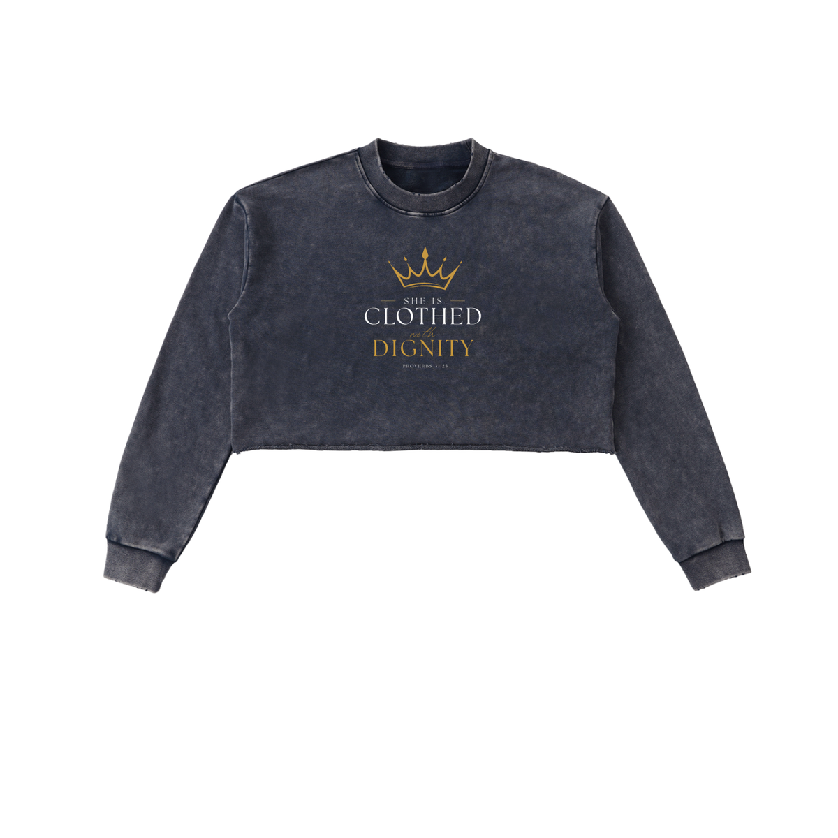 She is Crowned-Snow Washed Crop Sweatshirt