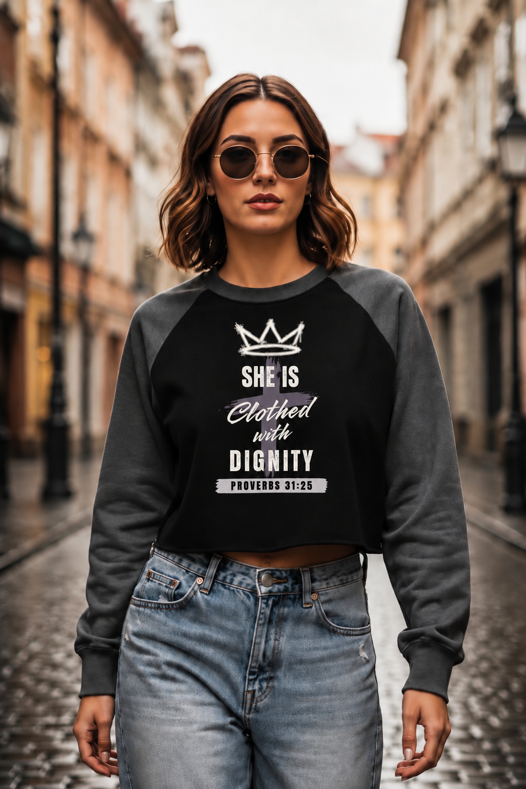 She is Clothed with Dignity Crop Sweatshirt
