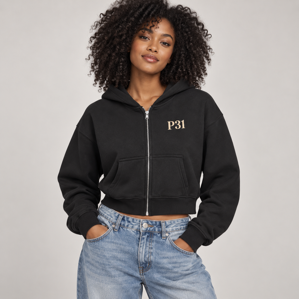 Grace Made Her Strong Fleeced Zip-Up Cropped Hoodie