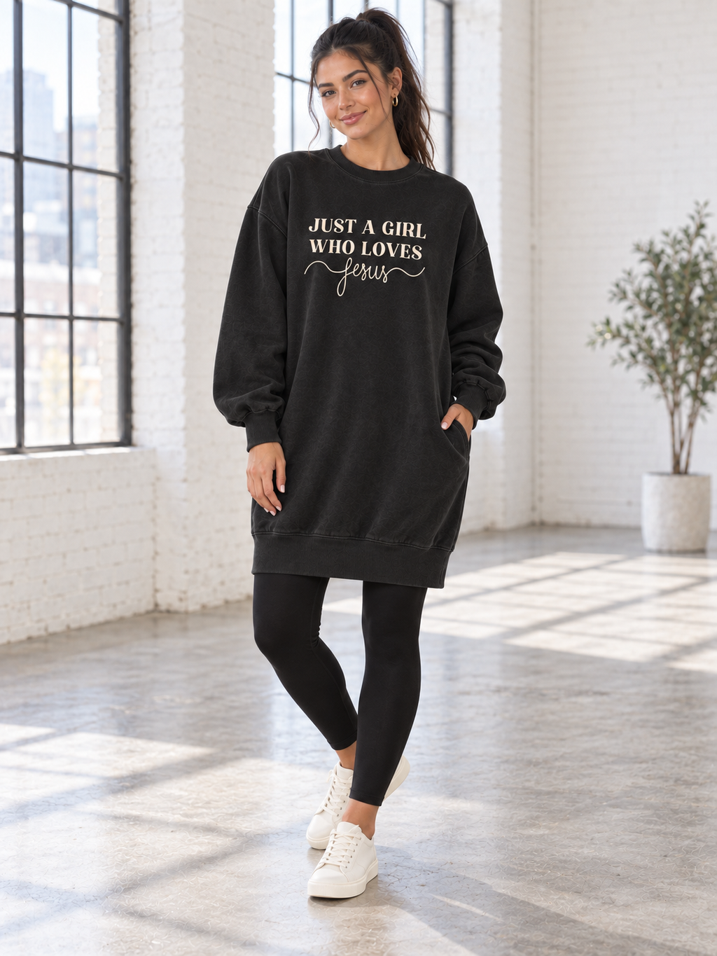 Just a Girl Who Loves Jesus Vintage Wash Pullover Dress