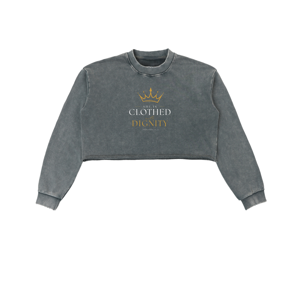 She is Crowned-Snow Washed Crop Sweatshirt