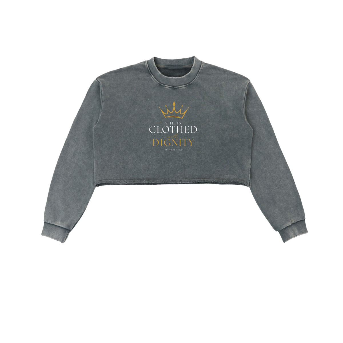 She is Crowned-Snow Washed Crop Sweatshirt