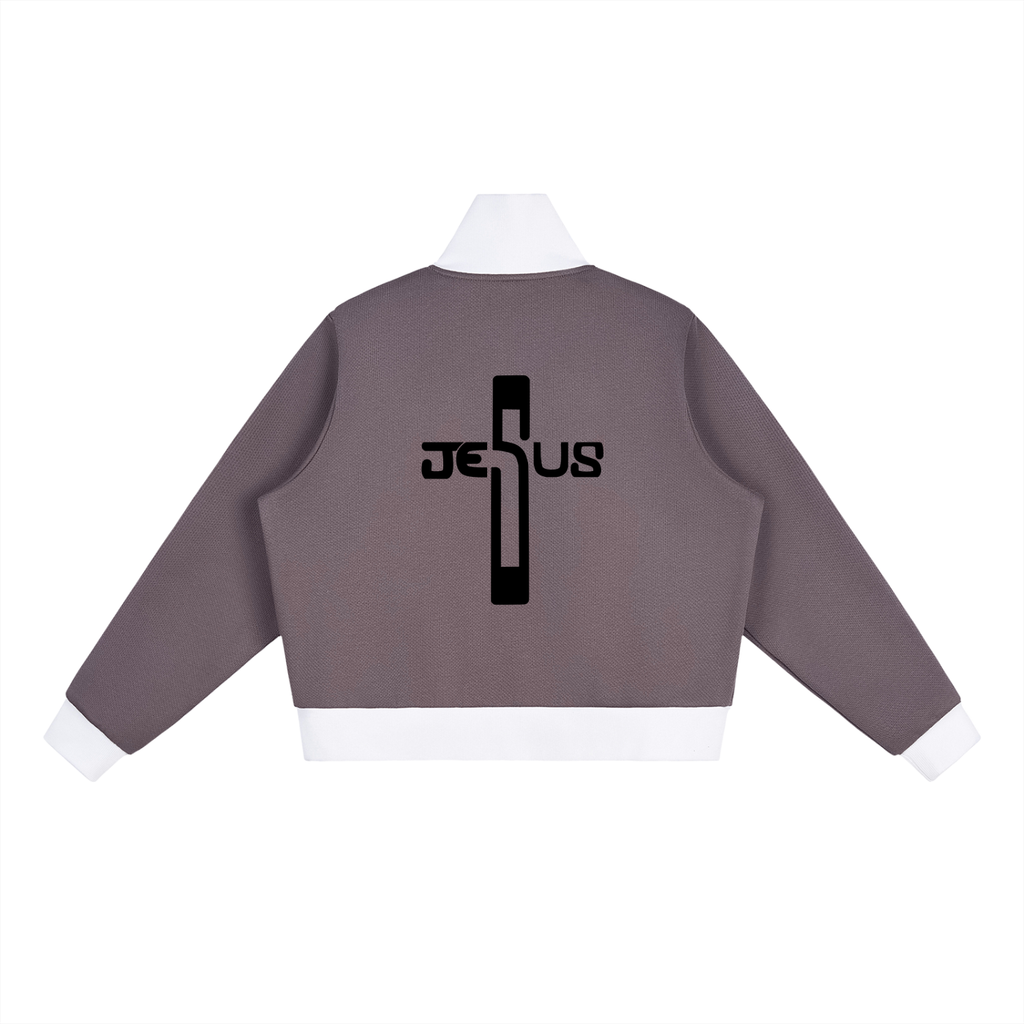 Jesus Contrast Side Stripe Fleece Cropped Track Jacket