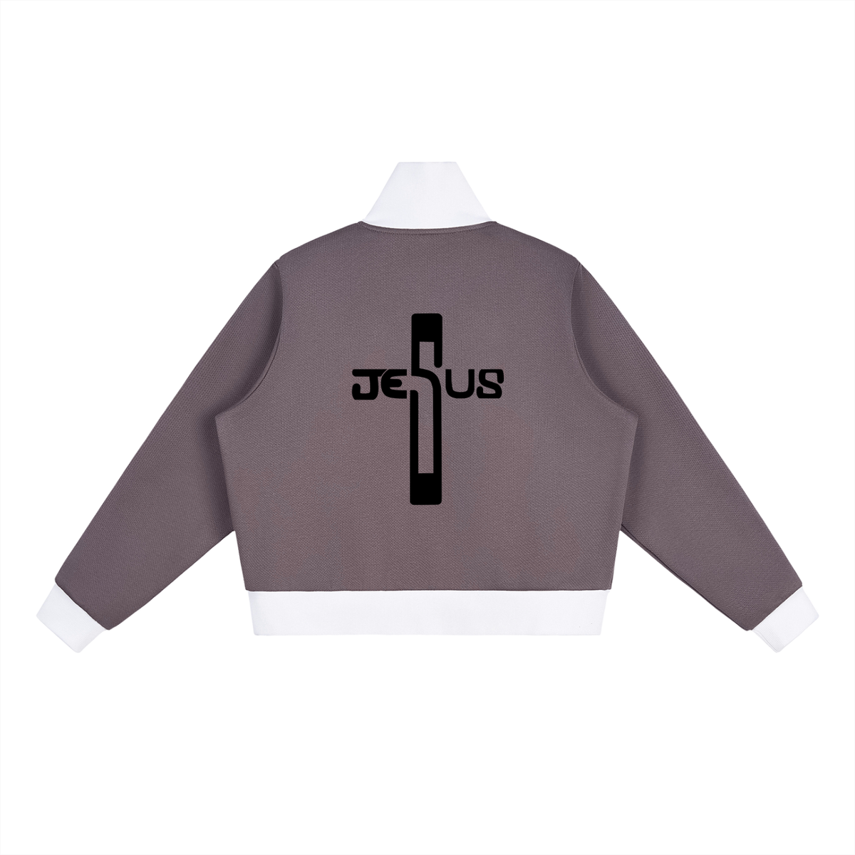 Jesus Contrast Side Stripe Fleece Cropped Track Jacket